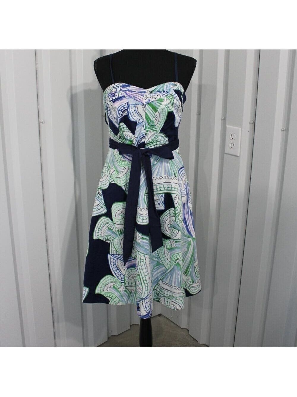 Moulinette Souers Womens Donau Convertible Strap Cotton Blue Green Dress Size 4